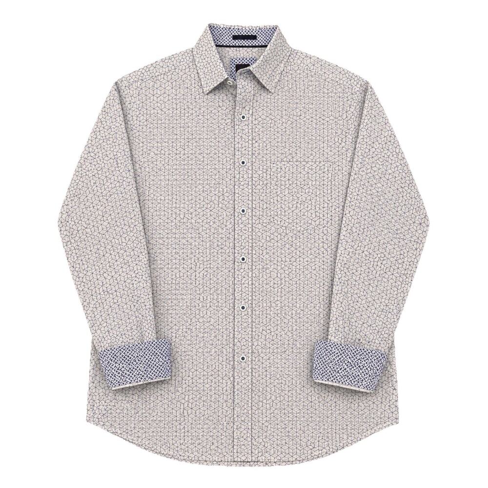 Johnston Murphy Shirt Large Blue Geometric Cube Long Sleeve Button Up